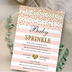 Blush Pink Gold Stripe Confetti Baby Girl Sprinkle Invitation