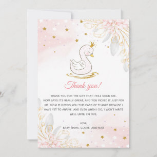 Blush Pink Gold Swan Baby Shower Thank You Card