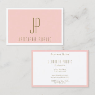Blush Pink Gold Text Modern Template Monogram Business Card