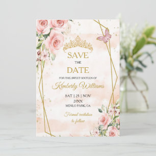 Blush Pink Gold Tiara Save The Date 16th Birthday Invitation