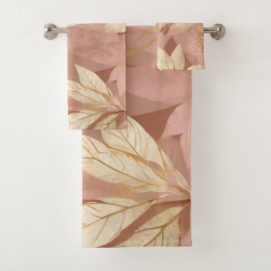 Blush Pink Gold Trendy Boho Leaves Collection Bath Towel Set