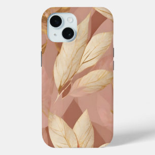 Blush Pink Gold Trendy Boho Leaves Collection iPhone 15 Case