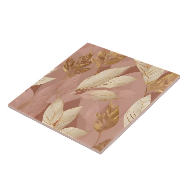 Blush Pink Gold Trendy Boho Leaves Collection Ceramic Tile (Side)