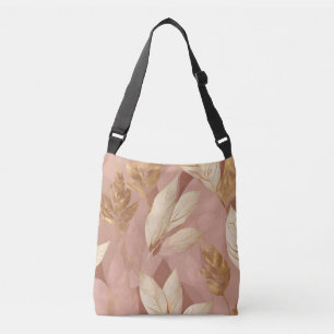Blush Pink Gold Trendy Boho Leaves Collection Crossbody Bag