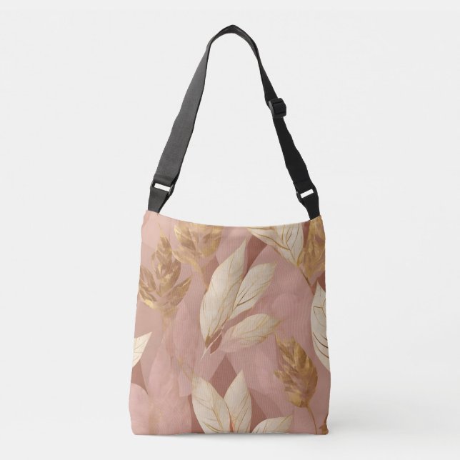 Blush Pink Gold Trendy Boho Leaves Collection Crossbody Bag (Front)