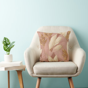 Blush Pink Gold Trendy Boho Leaves Collection Cushion