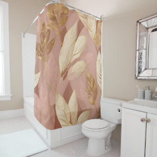 Blush Pink Gold Trendy Boho Leaves Collection Shower Curtain
