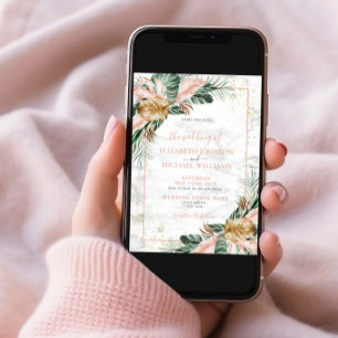 Blush Pink Gold Tropical Boho Chic Wedding Invitation