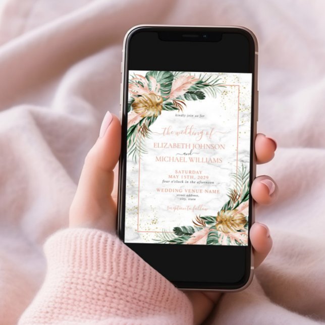 Blush Pink Gold Tropical Boho Chic Wedding Invitation (Creator Uploaded)