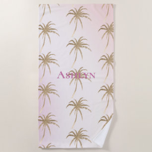 Blush Pink Gold Tropical Palm Trees   Beach Towel