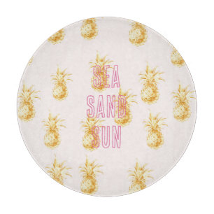 Blush Pink Gold Tropical Pineapples Cutting Board