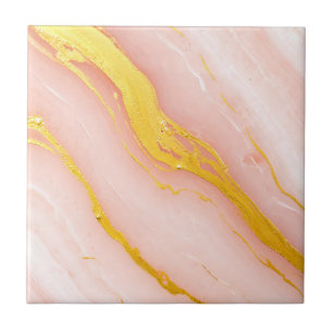 Blush Pink Gold Veined Marble Ceramic Tile