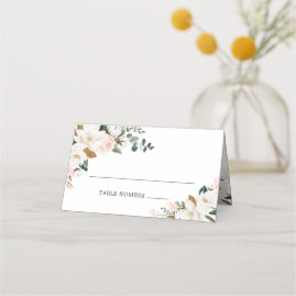 Blush Pink Gold White Floral Wedding Place Cards