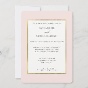 Blush Pink Gold White Wedding Invitation