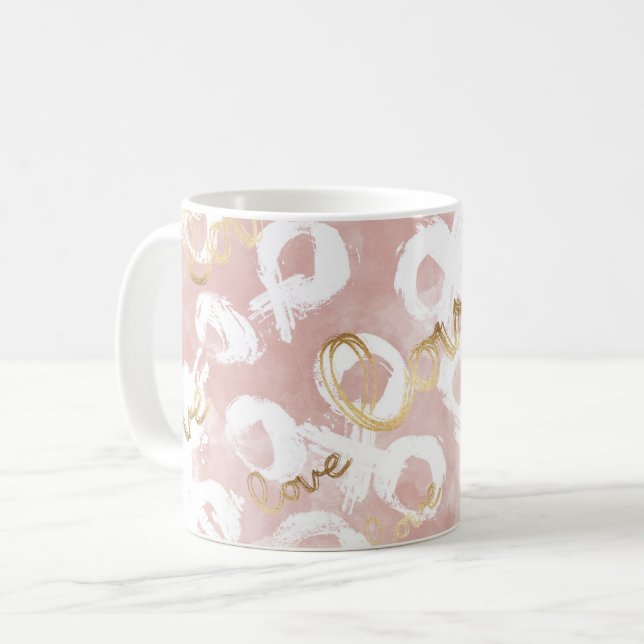 Blush Pink Gold White XOXO Love Coffee Mug (Front Left)