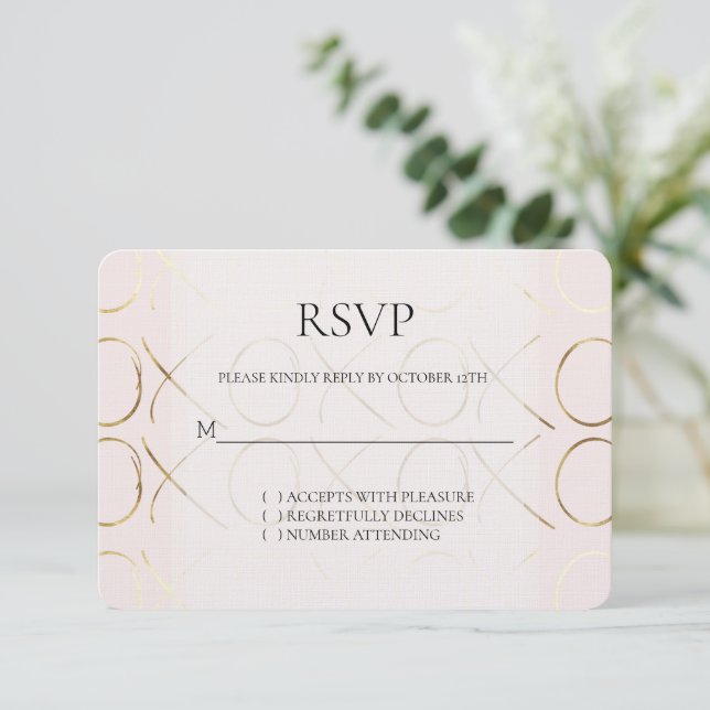 Blush Pink Gold XOXO Love Wedding RSVP Card (Standing Front)
