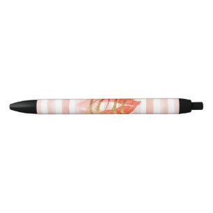 Blush-Pink Gold XOXO Watercolor Kiss Black Ink Pen