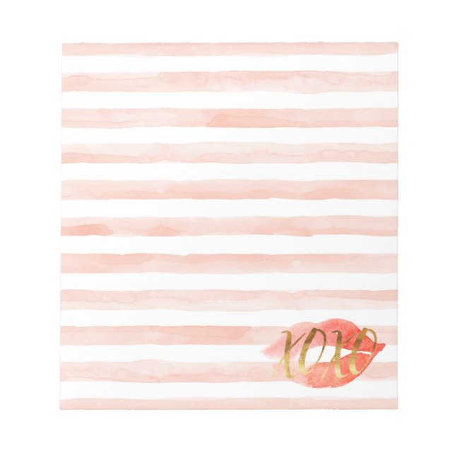 Blush Pink Gold XOXO Watercolor Kiss Notepad (Front)