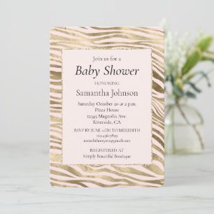 Blush Pink Gold Zebra Animal Print      Invitation