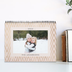 Blush Pink Gold Zig Zag Personalised Photo Calendar