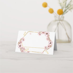 Blush Pink Golden Butterflies Quinceañera Place Card