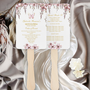 Blush Pink Golden Butterfly Quinceañera Program Hand Fan