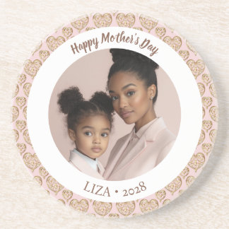 Blush Pink Golden Hearts Mother's Day Photo Coaster