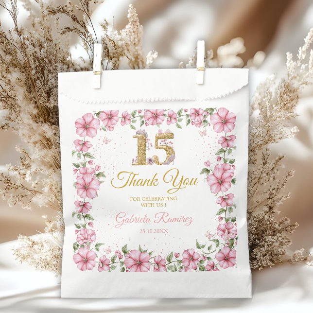 Blush Pink Golden Mis Quince Quinceañera  Favour Bag (Creator Uploaded)
