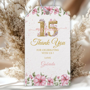 Blush Pink Golden Mis Quince Quinceañera  Gift Tags