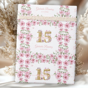 Blush Pink Golden Mis Quince Quinceañera  Wrapping Paper