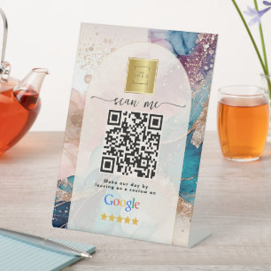 Blush pink Google Reviews Business Link QR Code Pedestal Sign
