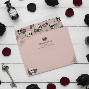 Blush Pink Gothic Skulls and Roses Halloween Envelope
