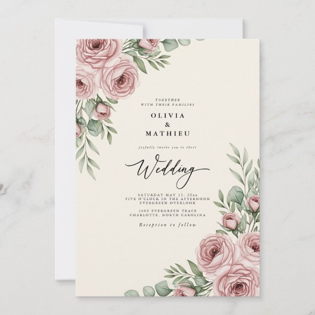 Blush Pink Graceful Botanical Wedding Invitation (Front)