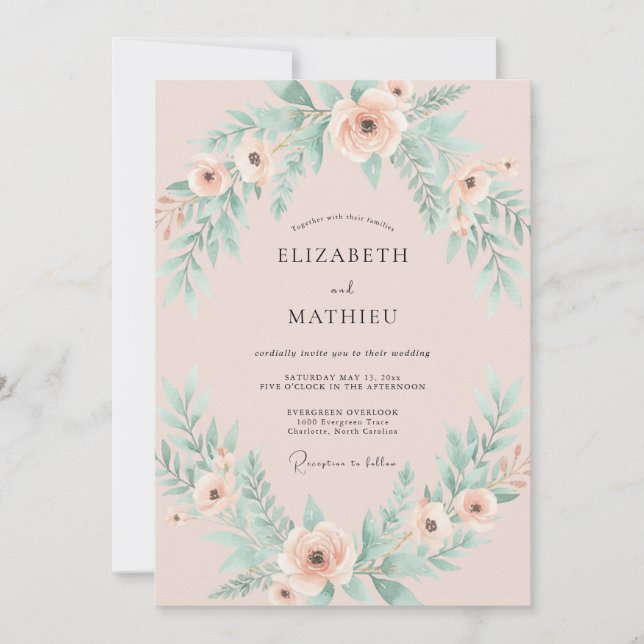 Blush Pink Graceful Spring Wedding Invitation (Front)