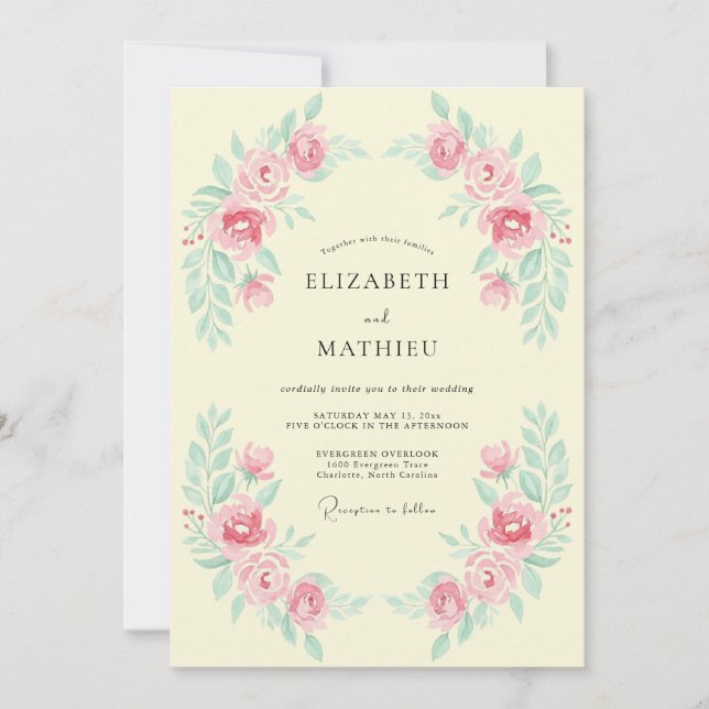 Blush Pink Graceful Vintage Wedding Invitation (Front)