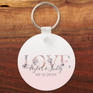Blush Pink Gradient Love Girly Bridal Shower Key Ring