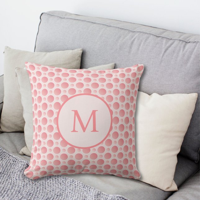 Blush Pink Gradient Polka Dots Monogram Cushion (Creator Uploaded)