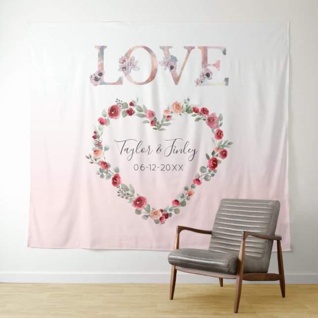 Blush Pink Gradient Selfie Love Backdrop Wedding Tapestry (In Situ (Horizontal))