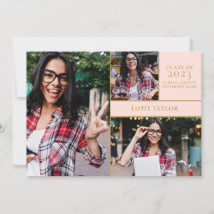 Blush Pink Graduate 3 Photo Gold Graduation Party Invitation