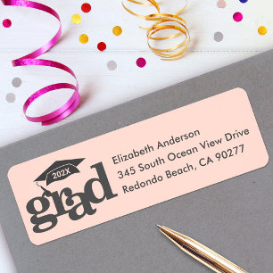 Blush Pink Graduation Bold Type Grey Cap Address Return Address Label