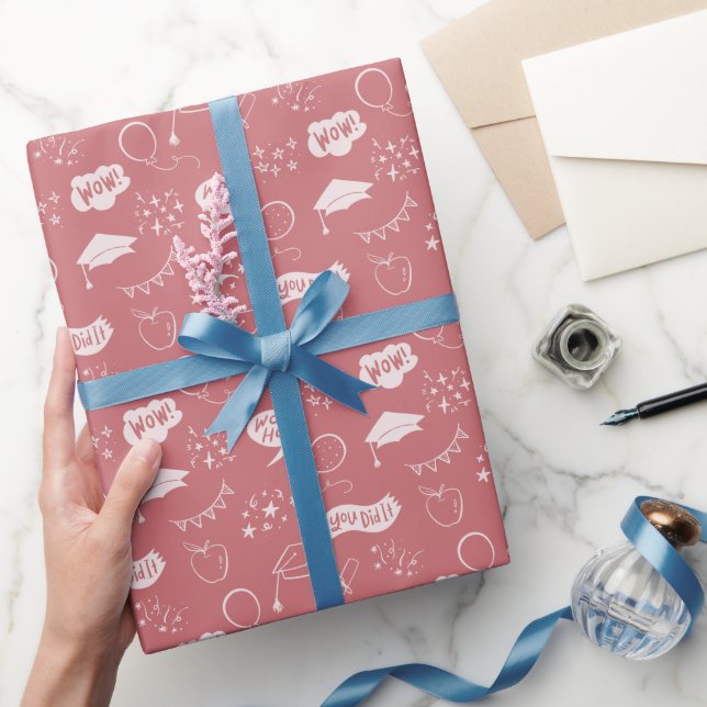 Blush Pink Graduation Hand Drawn Scribble Pattern Wrapping Paper (Gifting)