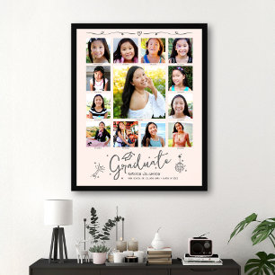 Blush Pink Graduation K–12 Photo Collage Doodles Poster