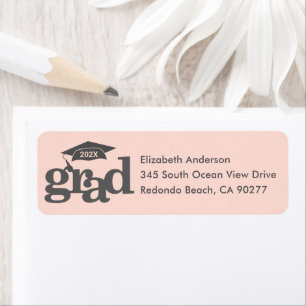 Blush Pink Graduation Modern Type Grey Cap Address Return Address Label