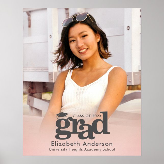 Blush Pink Graduation Photo Bold Typography Modern Poster (Front)