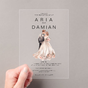 Blush pink gray floral couple photo Wedding Acrylic Invitations
