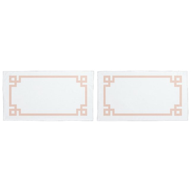 Blush Pink Greek Key Border King Size Pillowcase (Front-Set)