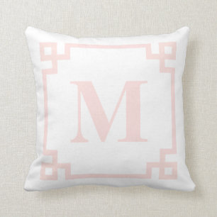 Blush Pink Greek Key Border Monogram Pillow I