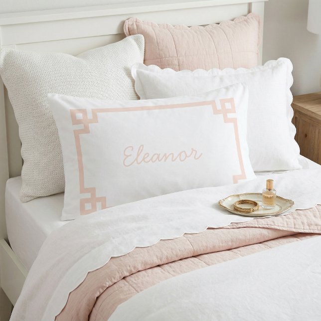 Blush Pink Greek Key Monogram Standard Pillow Case (Creator Uploaded)