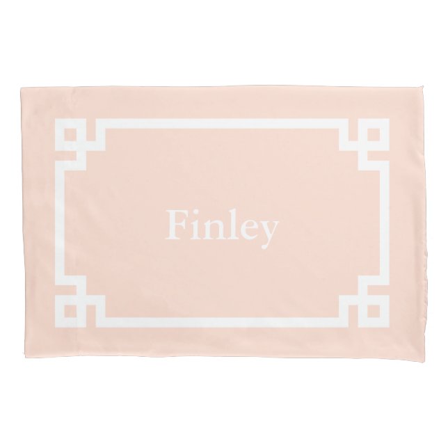 Blush Pink Greek Key Monogram Standard Pillow Case (Front)