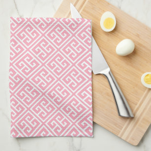 Blush Pink Greek Key Pattern Tea Towel